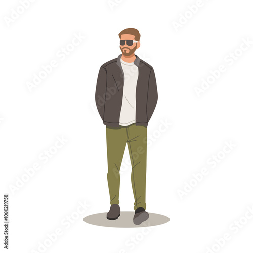 handsome man confident in stylish outfits flat design illustration