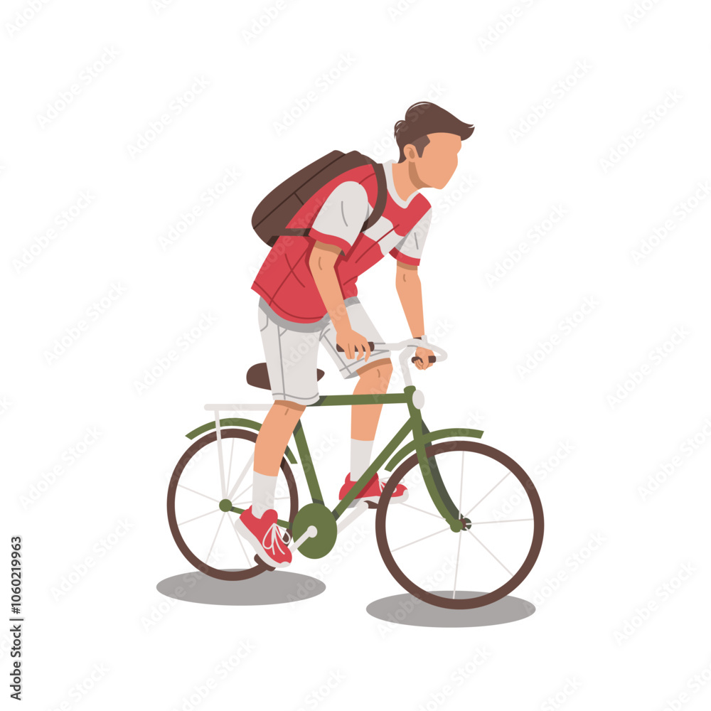 Naklejka premium portrait of boy student use bike flat design illustration