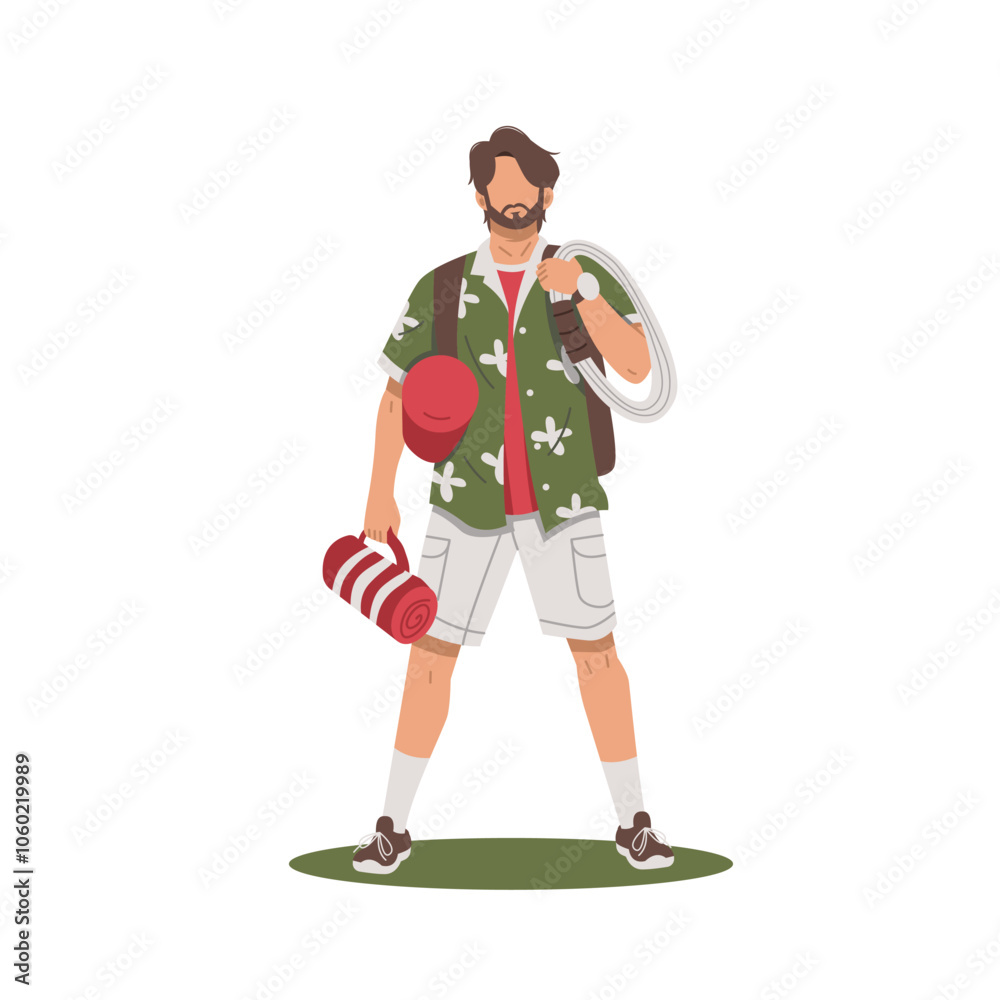 portrait of man with camping equipment vector flat design portrait of man with camping equipment vector flat design