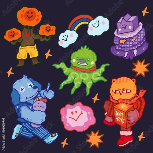 many cute monsters in many character and colorful. 