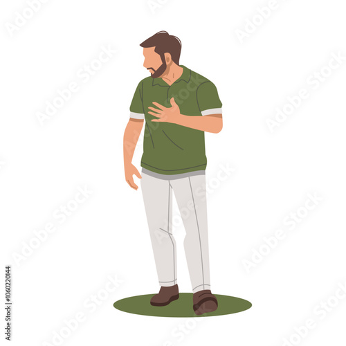 portrait of a man standing with one hand on his chest while looking flat design vector