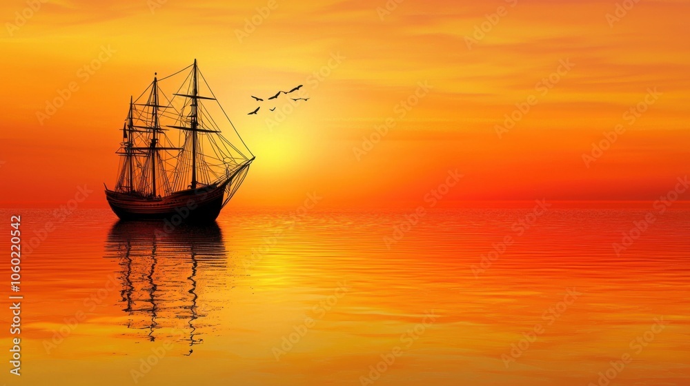 Fototapeta premium Maritime Voyage: A Sea-Bound Ship Vector Wallpaper