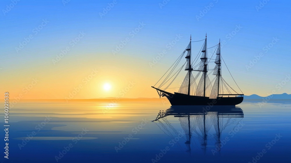 Fototapeta premium Maritime Voyage: A Sea-Bound Ship Vector Wallpaper