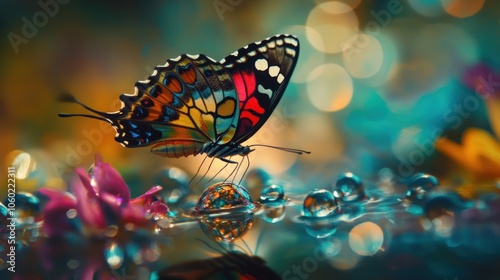 Butterfly on Water Droplets