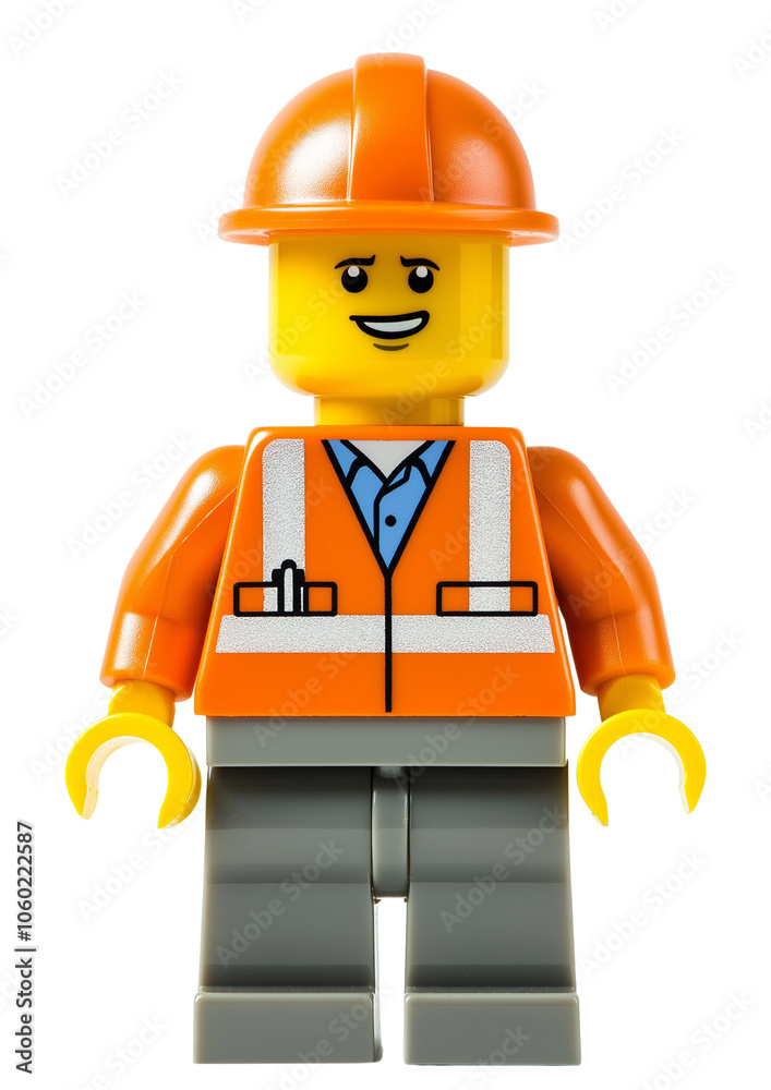 Naklejka premium Lego figure site manager, construction worker, isolated background. PNG file