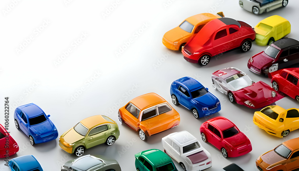Naklejka premium olorful Toy Cars Arrangement on White Surface