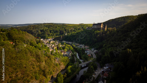 A scenic aerial exploration of Vianden's stunning castle and lush landscapes photo