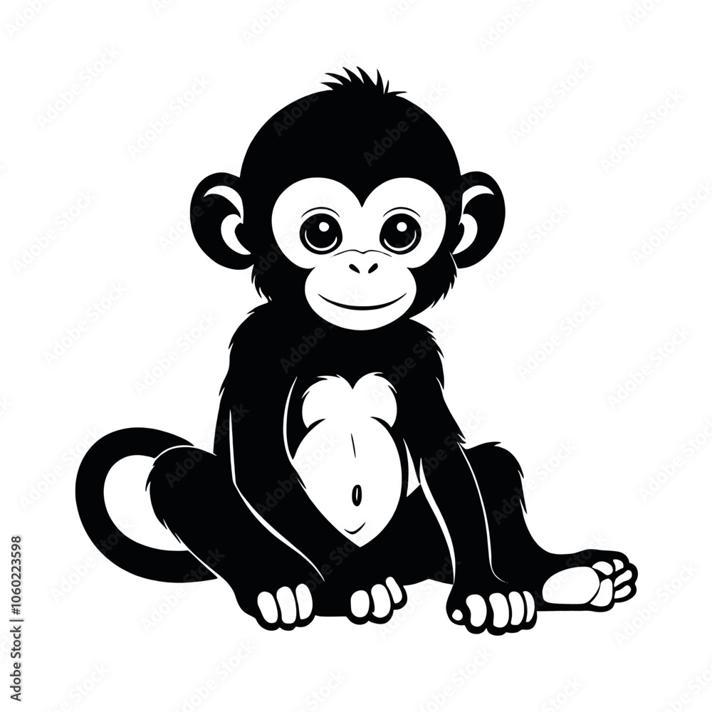 Fototapeta premium a cute monkey baby sitting on the ground with cute face vector