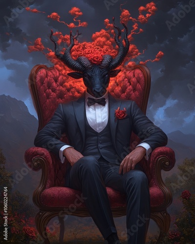 a man sitting on a throne, he's wearing 