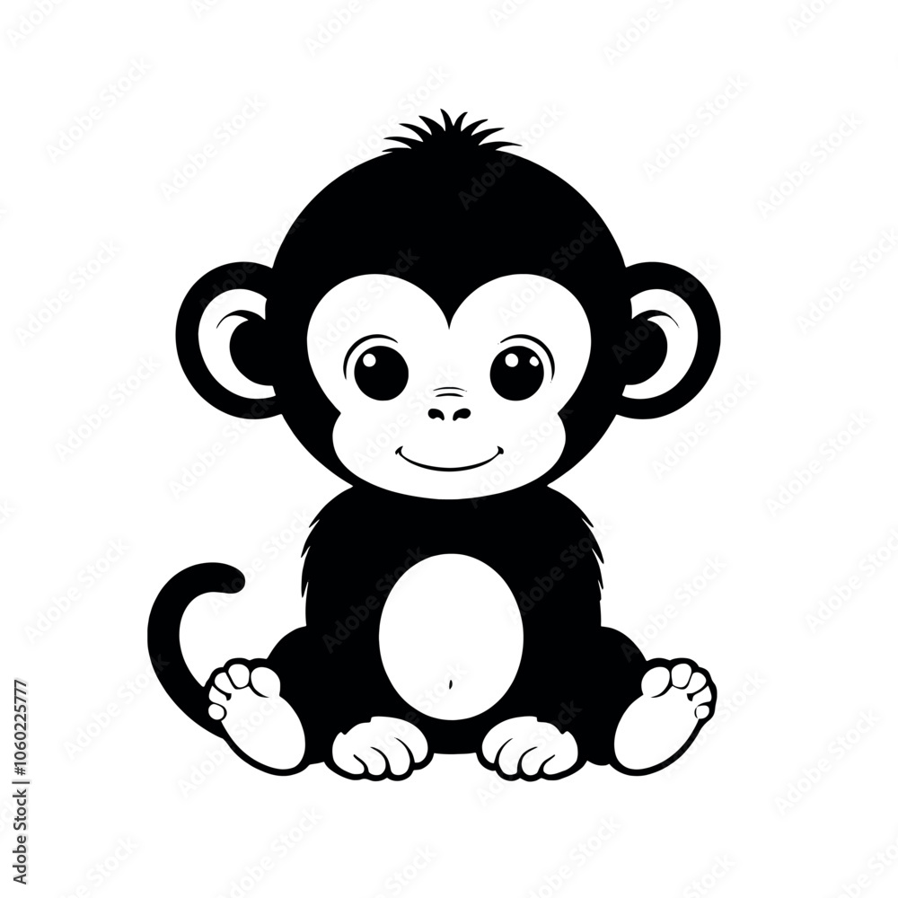 Fototapeta premium a cute monkey baby sitting on the ground with cute face vector