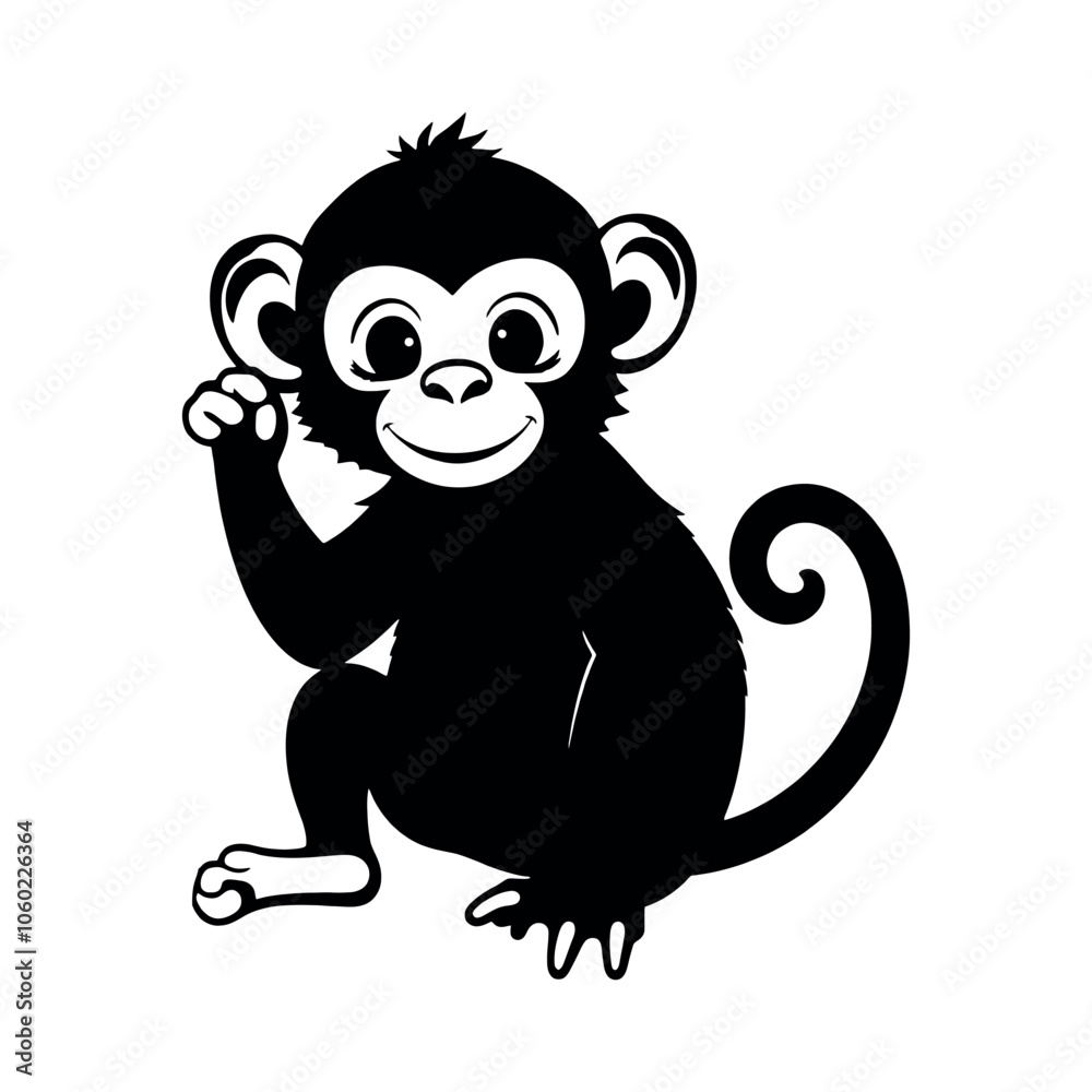 Fototapeta premium a cute monkey baby sitting on the ground with cute face vector