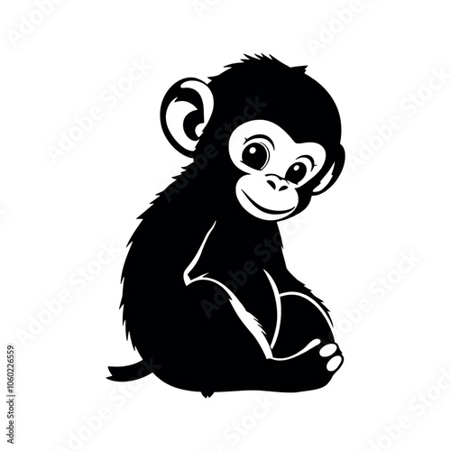 a cute monkey baby sitting on the ground with cute face vector