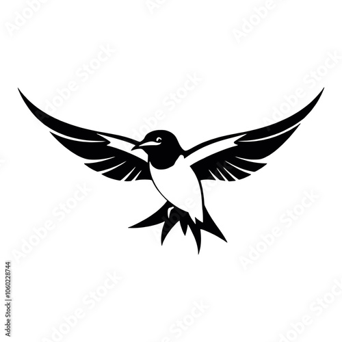 a Flying swallow vector silhouette, stylish pose, fill with black color isolated white background photo