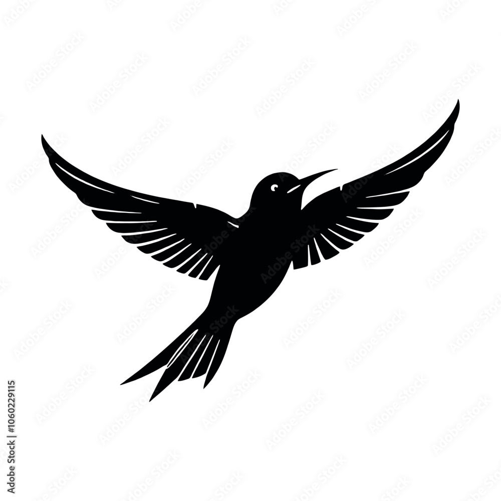 Fototapeta premium a Flying swallow vector silhouette, stylish pose, fill with black color isolated white background