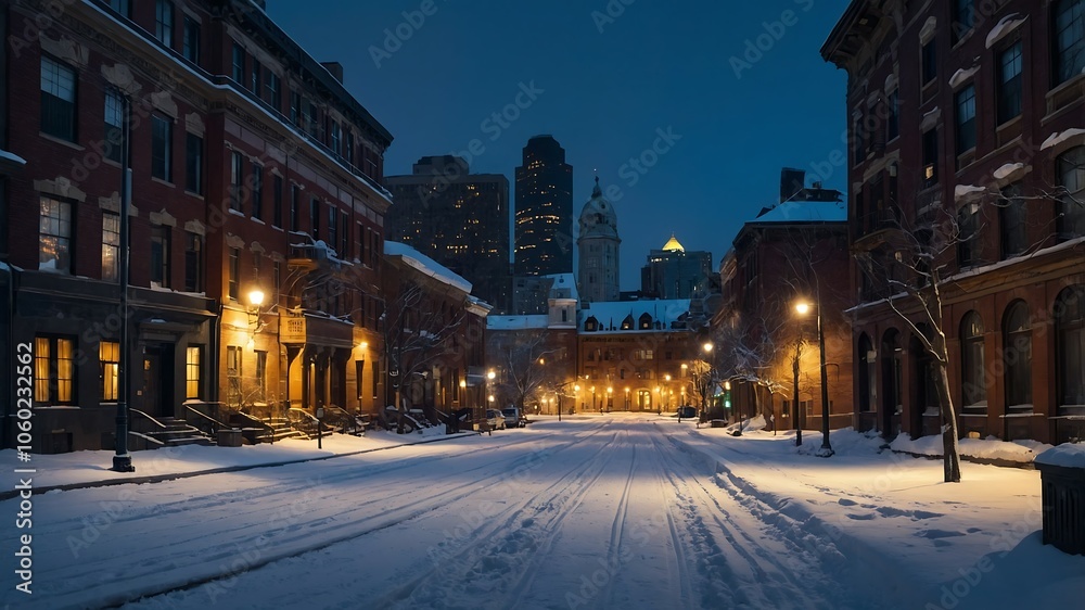 Zimowy, nocny widok na miasto