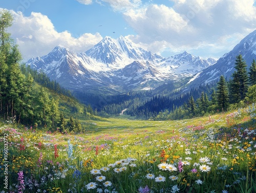 Mountain Meadow Wildflowers Spring Landscape