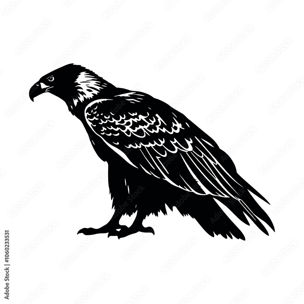 Fototapeta premium a Golden eagle sitting on the ground silhouette