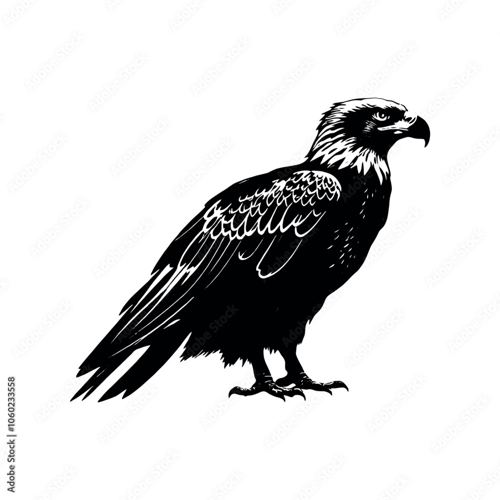 Obraz premium a Golden eagle sitting on the ground silhouette