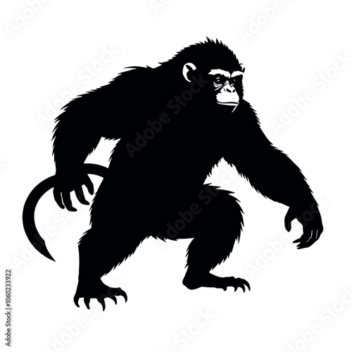 a monkey vector silhouette, fill with black color isolated white background