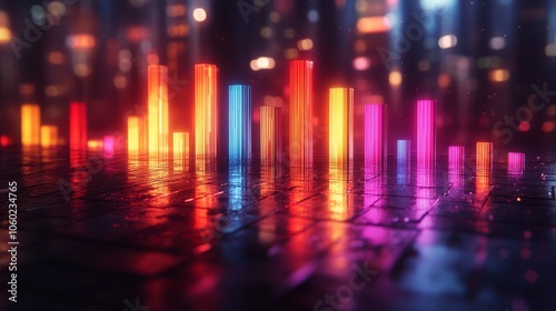 Neon Cityscape Abstract Background with Colorful Lights
