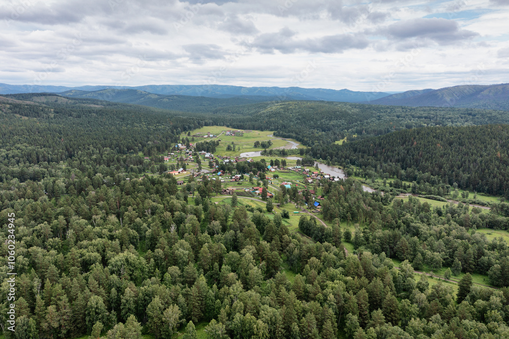 Obraz premium Southern Urals, the central estate of the Bashkir State Nature Reserve - Sargaya village. Aerial view.