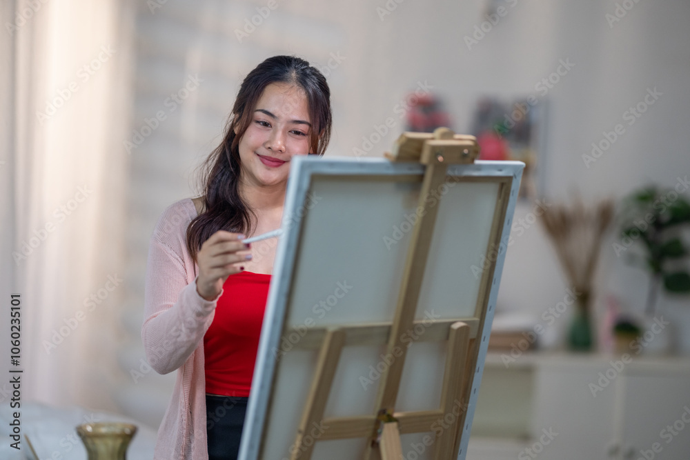 Woman Painting at Home Studio Woman Painting at Home Studio