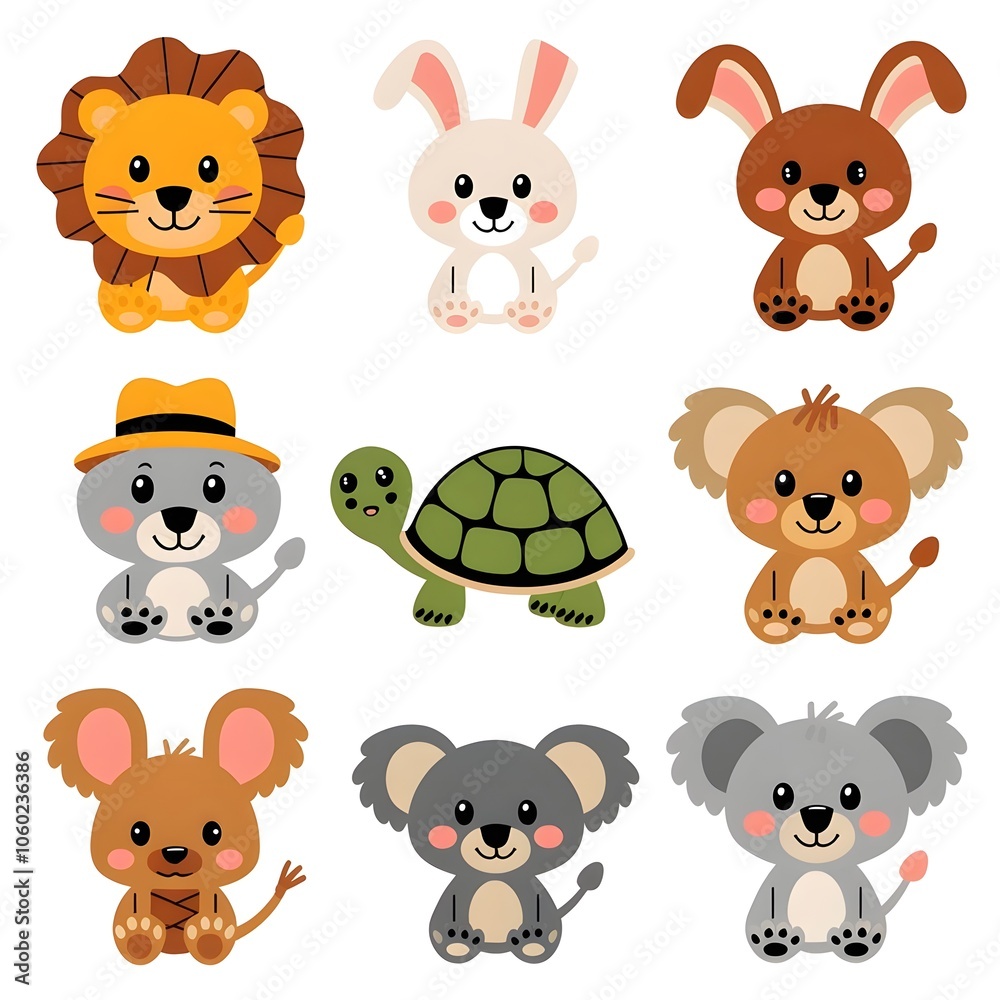 Fototapeta premium cheerful and charming set of various animals collection sticker artwork