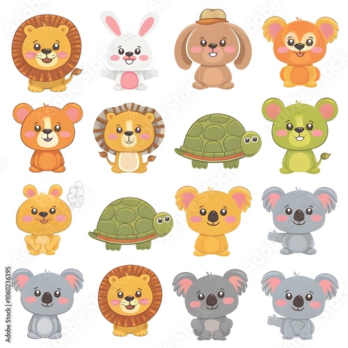  cheerful and charming set of various animals collection sticker artwork photo