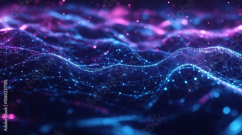 Digital abstract background representing AI and data, holographic binary codes flowing across a dark matrix