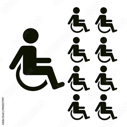 black and white vector set containing variations of a disable toilet sings icon