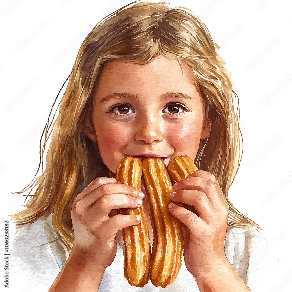 Young Girl Enjoying Delicious Churros. Young Girl Enjoying Delicious Churros.