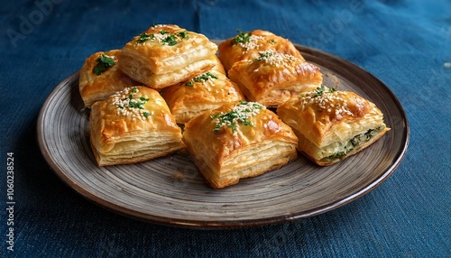 Bourekas puff pastry filled with cheese, potatoes, spinach