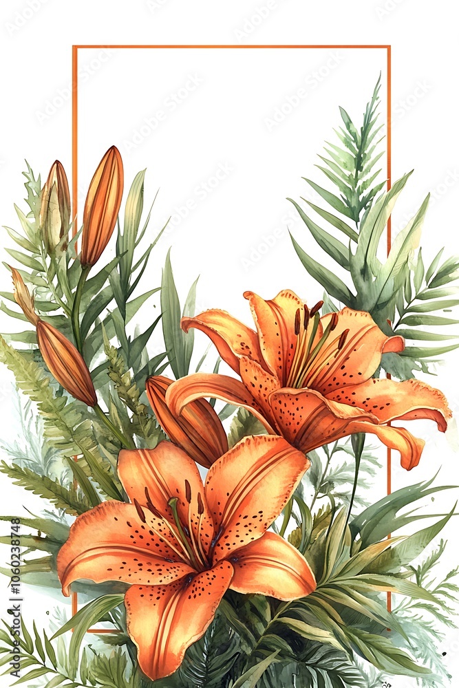 Fototapeta premium Radiant orange lilies and lush greenery a vibrant floral composition for nature lovers and art enthusiasts