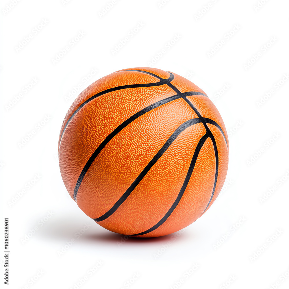 A single orange basketball with black lines on solid white background, single object A single orange basketball with black lines on solid white background, single object