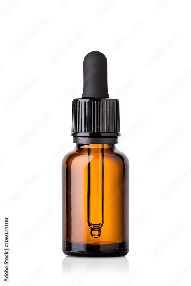 Essential oil in amber dropper bottle mock up isolated on white background.
Essential oil in amber dropper bottle mock up isolated on white background.