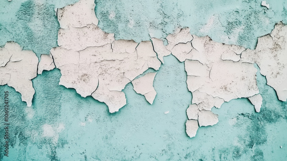 Obraz premium A wall where faded paint is cracking and beginning to peel at the edges