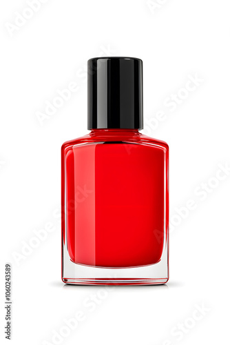 Red nail polish bottle, isolated on white background