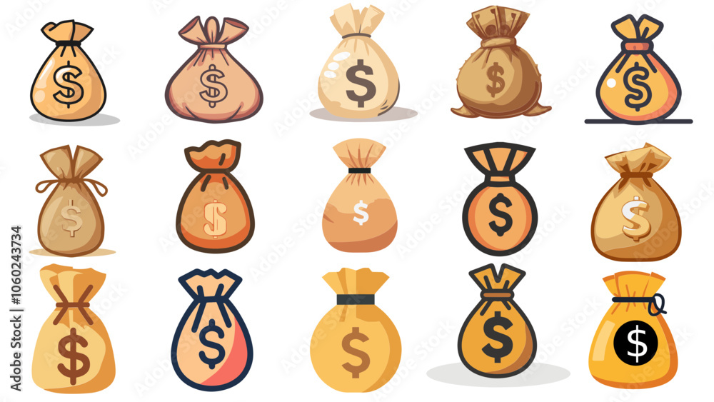 Fototapeta premium Money bag collection in vector icon set