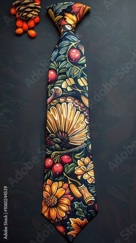 Vibrant and Colorful Floral Patterned Necktie with Intricate Nature Inspired Ornamental Design  Elegant Vintage Style Accessory Suitable for Fashion Decor and Graphic Design photo