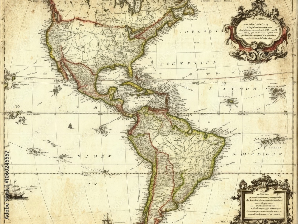Fototapeta premium Antique Map of North and South America.