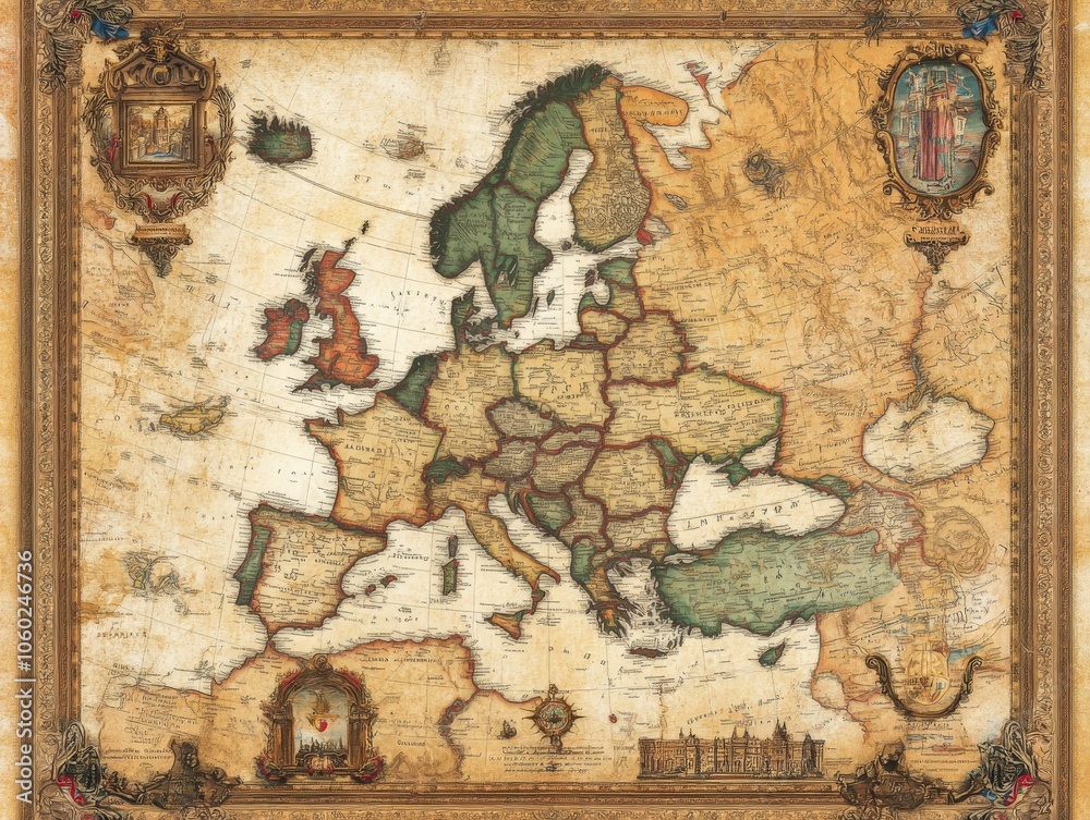 Fototapeta premium Antique European Map.