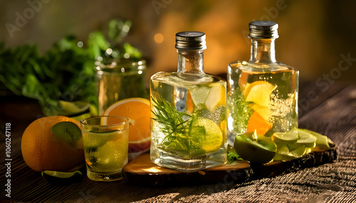 Fruit and Herb Infused Vodka- Capture a visually appealing fruit and herb-infused vodka. photo