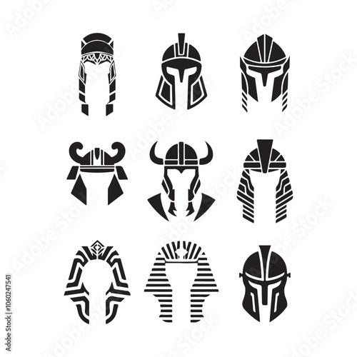 Helmets of spartan, roman and greek warriors or gladiators, vector, trojan or Spartan soldier head armor icons.logos  of spartan or gladiators