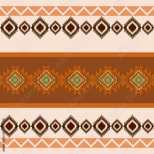 Ikat ethnic geometric abstract Aztec oriental traditional seamless pattern. Native geometry embroidery fashion design for fabric, wallpaper, background, illustration, interior, decoration, border