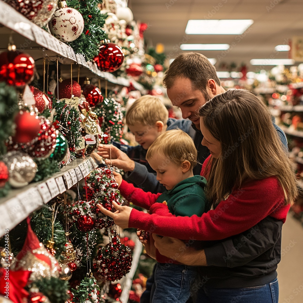 One family are shopping in department Christmas festival One family are shopping in department Christmas festival