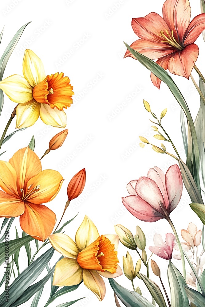 Obraz premium Delicate floral arrangement featuring vibrant lilies and daffodils a captivating display of nature's beauty