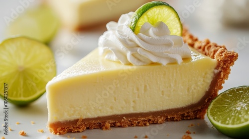 Key Lime Pie Slice with Whipped Cream and Lime Garnish