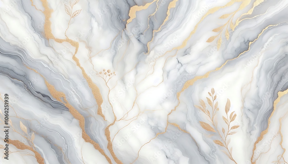 Obraz premium Marble inspired texture with soft gray and gold veins,generative ai