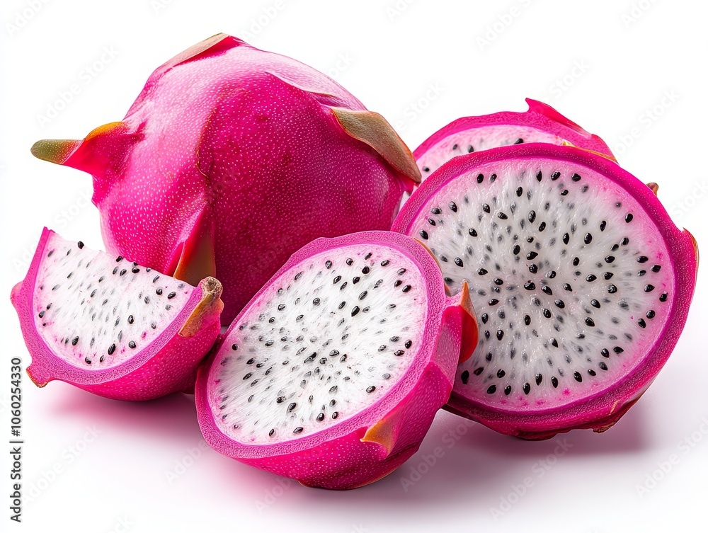 Fresh Sliced Dragon Fruit on White Background Fresh Sliced Dragon Fruit on White Background