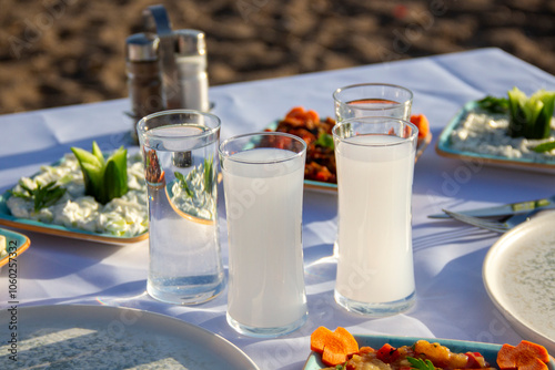 Glass of Raki and Appetizers